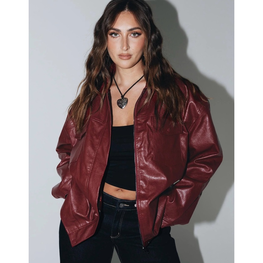 Women's Burgundy Faux Leather Jacket